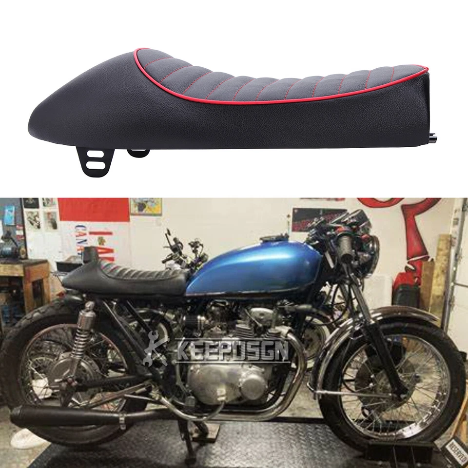 Reacondicionamiento para Kawasaki KZ 400 650 550 Café Racer Retro Joroba Sillín Asiento Línea Roja PU Foto 1 de 4