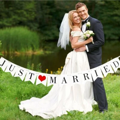 Just married wedding banner party Wedding Decoration Garland photo booth props - Image 1 of 4