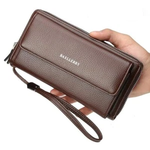 Long Leather Wallet Men Phone Clutch Bag Coin Purses Credit Card Zip Blocking - Picture 1 of 15