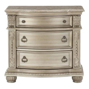 New Practical Silver Finish European Design 1pc Nightstand w Genuine Marble - Picture 1 of 5