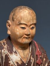 Antique Edo Japanese Painted Wood Figure of Buddhist Monk Kukai 17th c Buddha