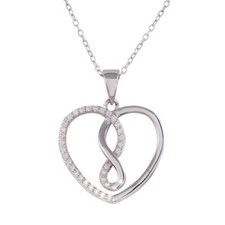 .925 Sterling Silver Open Heart Infinity CZ Pendant Necklace