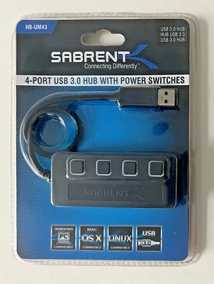 Sabrent 4-Port USB 3.0 HUB with Individual LED Power Switches HB-UM43 - Image 1 of 2