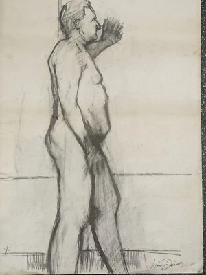 Vintage Original charcoal drawing signed by Lewis Davies 1939-2010 nude male - Image 1 of 4