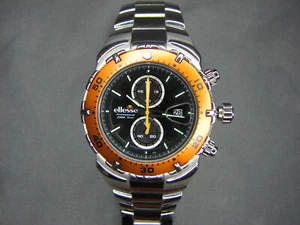 Ellesse Pro Diver Chronograph Watch 44mm - Black & Orange Dial Steel Bracelet - Picture 1 of 11