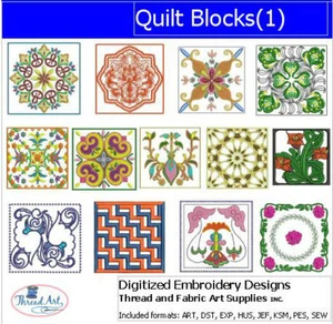 Embroidery Design Set - Quilt Blocks(1) - 13 Designs - 9 Formats - USB Stick - Picture 1 of 15
