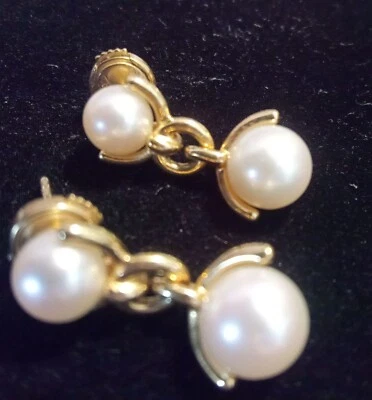 TIFFANY &CO. ПАРА ЖЕМЧУГ 18K ЗОЛОТО КАПЛИ СЕРЬГИ КРАСИВЫЙ  - Изображение 1 из 4