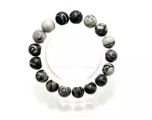 Black Vein Jasper Natural Gemstone Beads Stretch Elastic Cord Bracelet - PGB68 - Picture 1 of 2