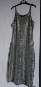 Gold.thin strap stretch Bodycon Dress... 8 .. party,holiday,shimmery - Picture 1 of 2