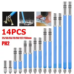 14x Magnetic Anti-Slip PH2 Impact Driver Phillips Screwdriver Drill Bit Tool Set - Picture 1 of 9