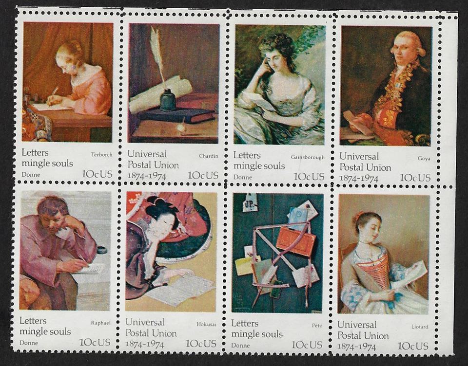 US Stamps — Block of 8 — 1974, Centenary of UPU / Portraits #1530-1537 MNH - Image 1 of 1