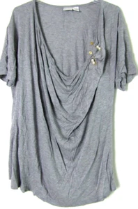 Newport News Gray Safety Pin Pearls Accent Short Sleeve Scoop Neckline Top XL - Picture 1 of 7