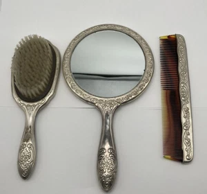 Vintage Silver Plated ? Comb, Brush and Mirror Vanity Set - Picture 1 of 12