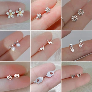 925 Sterling Silver Stud Earrings Cute Flower Animals Women Girl Jewelry Gift UK - Picture 1 of 86