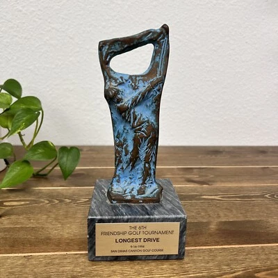 野蛮主义青铜高尔夫球员艺术雕塑大理石底座 Sheridan 非常 9.5 英寸 — 第 1/4 张图片