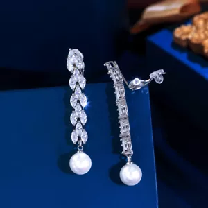 No Hole Designer CZ Marquise Leaf Earrings Without Pierced Ear Clip On Jewelry - Picture 1 of 7