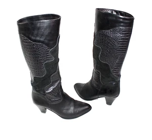 MADE IN ITALY VINTAGE STIEFEL WOMAN SHOES BOOTS SLOUCH SCHWARZ LEDER 38 #2005# - Bild 1 von 7