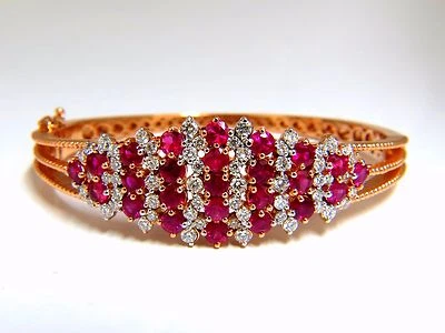 6.16ct natural round cut ruby diamonds bangle bracelet 14kt victorian+ - Image 1 of 4