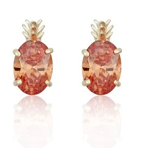 AVORA 10K Yellow Gold Oval Orange Cubic Zirconia CZ Pineapple Stud Earrings - Picture 1 of 6