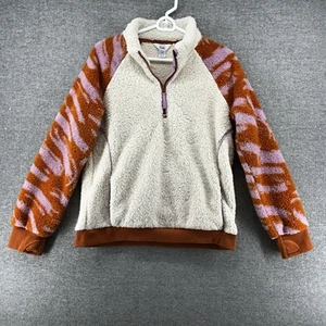 Athleta Girls Sherpa Full Zip Jacket Size XXL/16 Cream Animal Print Winter - Picture 1 of 10