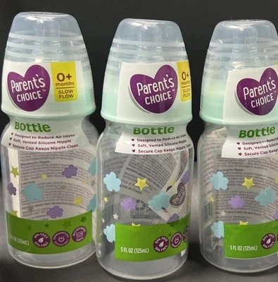 3 Bottles Parent's Choice Standard Neck Baby Bottles 5 fl oz Newborn 0+ Months - Image 1 of 4