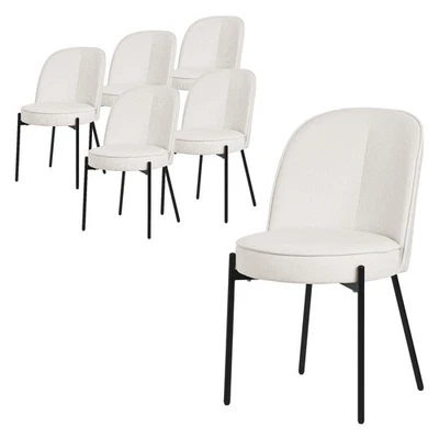 6 Sillas de comedor beige poliéster, patas de metal asiento con respaldo redondo - Imagen 1 de 4