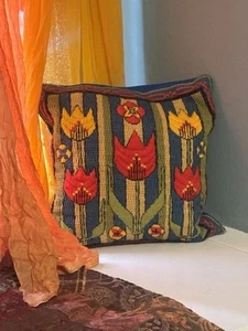 Vintage Scandinavian Swedish Nordic Hand Woven Tulip Decor Pillow Z7 - Picture 1 of 2