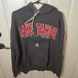Lake Tahoe Pullover Hoodie Size XXL Gray Embroidered Spell Out Prairie Mountain - Picture 1 of 6