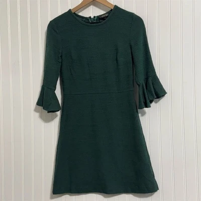 Mini Vestido Topshop Verde Oscuro Manga Campana Tweed Boucle Tejido EE. UU. 4 UK 8 Preppy Mod Foto 1 de 4