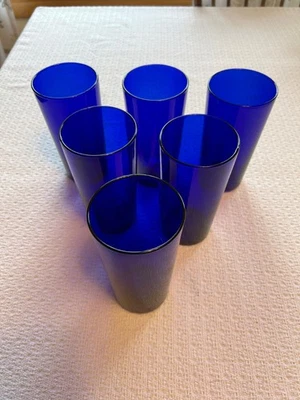 Set of 6 LIBBEY Cobalt Blue Flared Glass Tumblers /Glasses 6.25" Tall ~18 Ounce - Image 1 of 4