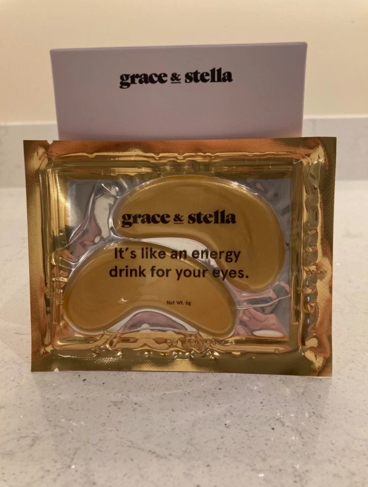 Grace & Stella Energy Drink Eye Masks Anti Wrinkle & Energizing Gold 4 Pairs NEW - Image 1 of 1
