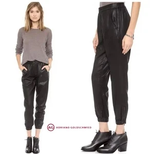 Ag Adriano Goldschmied Black Track Pants with Leather-Like Finish Sz Large - Picture 1 of 11
