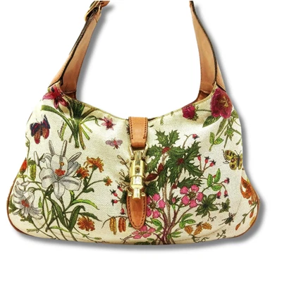 GUCCI Jackie цветочный один наплечная сумка кожи холст бежевый Дамская сумка сумочка NNCk61 - Изображение 1 из 4