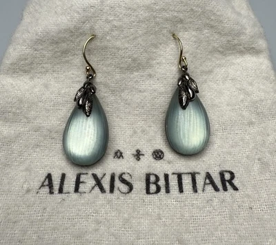 Alexis Bittar Vintage Aqua Lucite & Gunmetal Accents Teardrop Earrings 1.5” - Image 1 of 4
