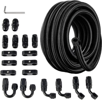 10/20FT 6AN 8AN 10AN 12AN CPE Braided Nylon Fuel Line Kit Fuel Hose End Fittings Foto 1 de 4