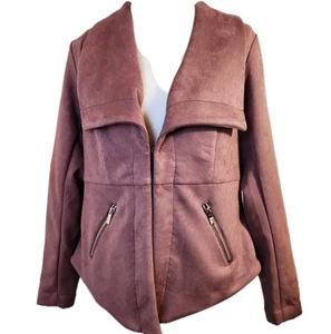 Giacca donna Torrid taglia 1X rosa malva moto scamosciata retrò cappotto nuova senza etichette - Foto 1 di 23