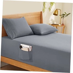 Extra Deep Pocket Fitted Sheet Only - Fits Up to 24 Inch Queen Silver Grey - Picture 1 of 8