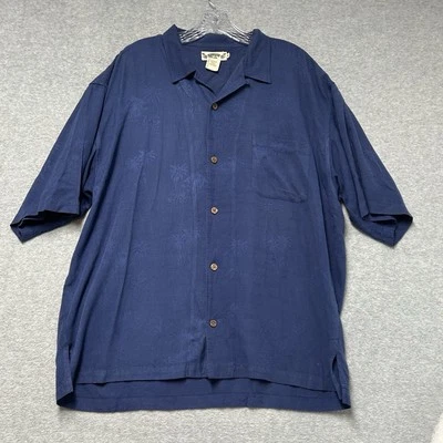 VTG 90s Hawaiian Tropic Men’s XL Hawaiian Button Up Shirt Palm Trees Navy Blue - Image 1 of 4