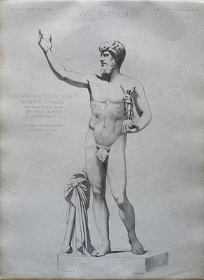 Antique Architectural Engraving Lucius Verus Roman Emperor Male Nude Form 1868 - Image 1 of 4