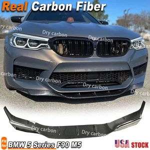 For BMW 5 Series F90 M5 Sedan 18-2020 Real Carbon Fiber Front Bumper Lip Spoiler - Picture 1 of 12