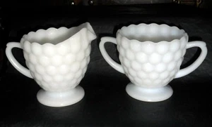 Beautiful White Milk Glass Bubble Creamer & Open Sugar Great for the Holidays - Picture 1 of 1