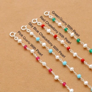 Pink Quartz With Pearl Delicate Gemstone Necklace, Pearl Beaded Bracelet - Picture 1 of 4