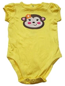 Infant Baby Girls Yellow Monkey Face Short Sleeve Cotton Romper Bodysuit 6M - Picture 1 of 1