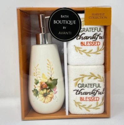 Avanti Harvest Grateful Thankful Blessed 3-Pc. Lotion Pump Fingertip Towels Set - Image 1 of 3