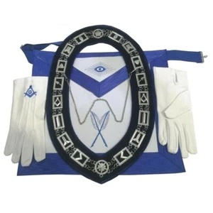 Masonic Regalia Blue Lodge secretary Apron, chain collar,and gloves set in one - Picture 1 of 4