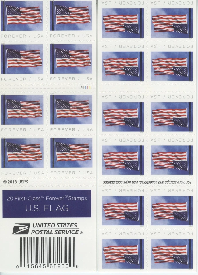 #5344 U.S. Flag FOREVER - 2018 Issue - MNH Booklet Pane of 20 Plt # P1111 - Image 1 of 1