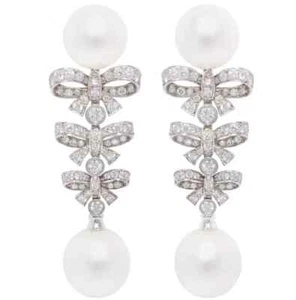 Knot Design White Lab-Created 5 CT Diamonds & Pearls Drop-Dangle Earring Silver - Picture 1 of 4