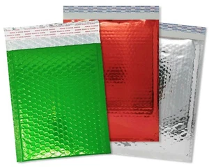 6x10 Fall, Christmas Green, Red, Silver  Holiday Metallic Padded Bubble Mailers - Picture 1 of 12