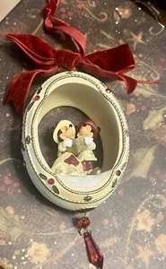 Rare Disney Mickey And Minnie Holiday Christmas  Ornament With Red Stones - Picture 1 of 3