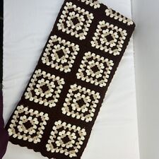 Crocheted 72" x 72" Afghan Brown Beige Ivory Granny Squares Blanket Throw